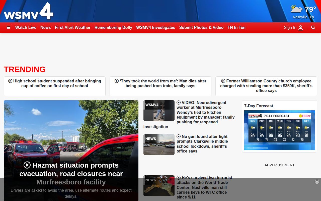 WSMV regional news page for selected Williamson County arrests